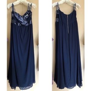 Navy Strapless Sequin Maxi/Prom Dress